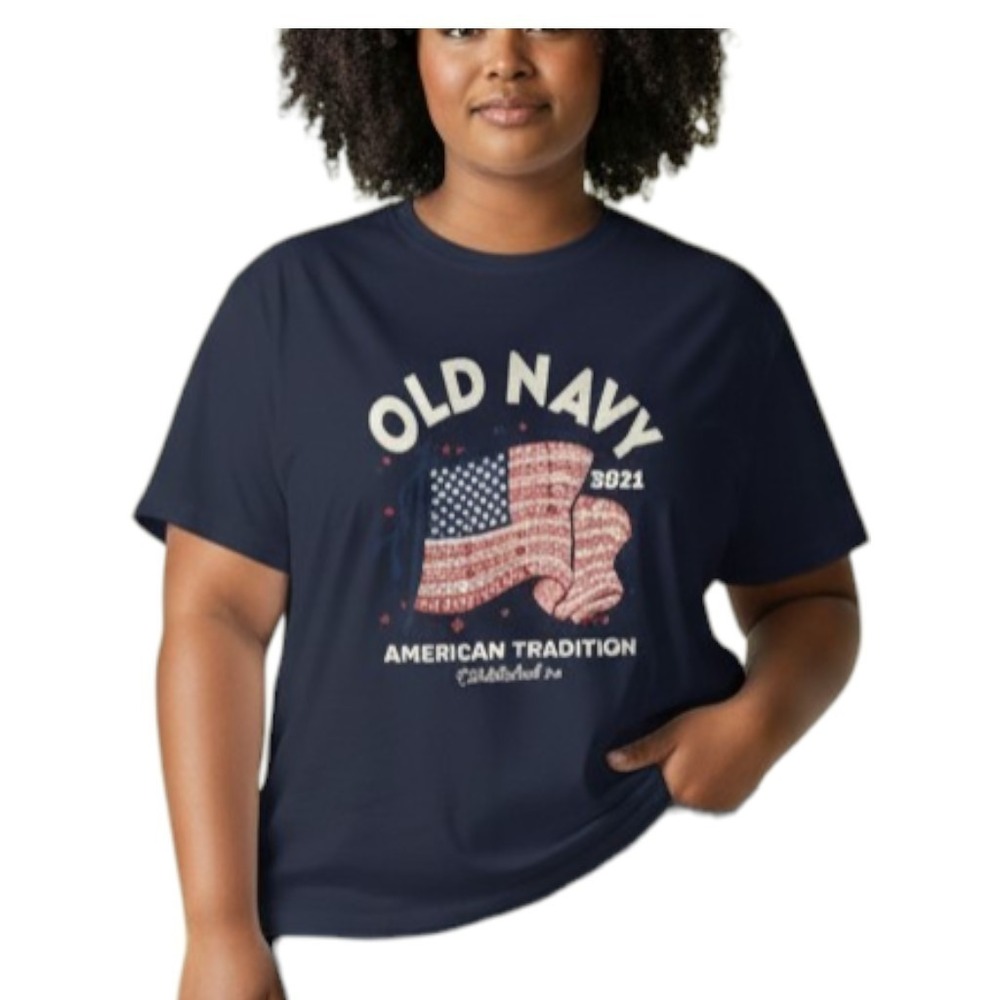 Old Navy Women 2x plus T-Shirt Navy Blue Graphic Print American Tradition Flag